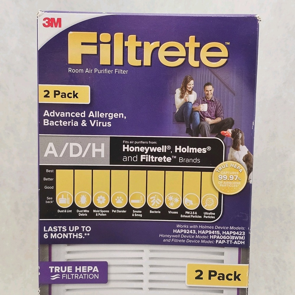 NWT 3M Filtrete A/D/H Advanced Allergen Bacteria Virus HEPA Air Filter 2 Pack - Picture 3 of 5